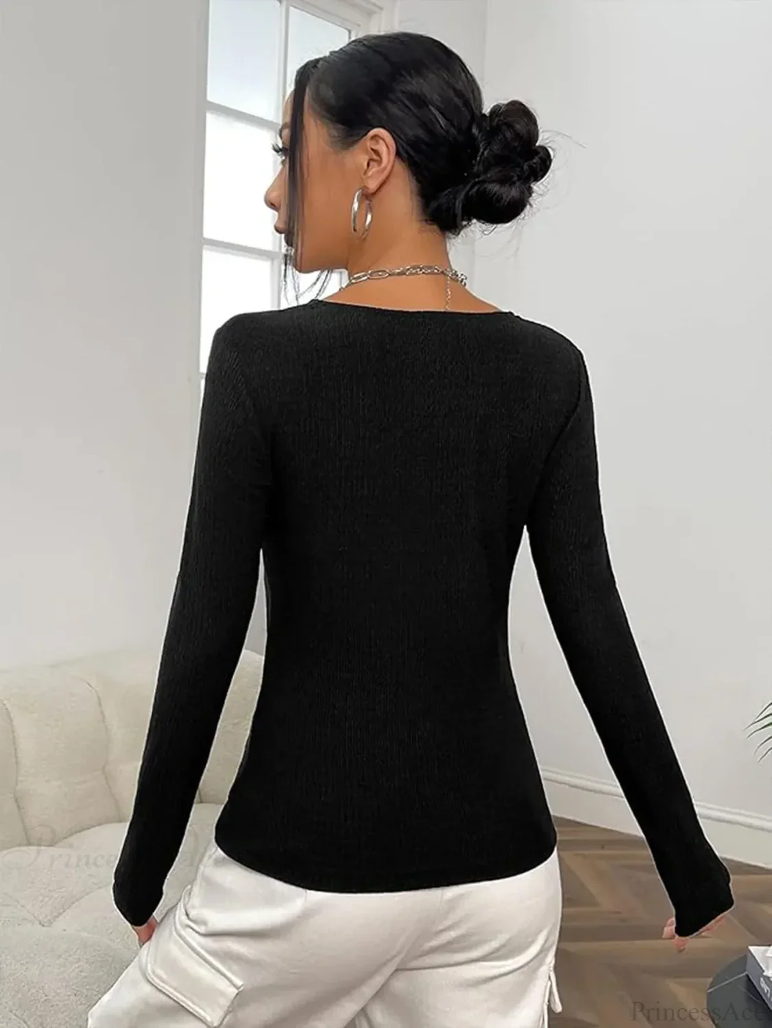 Sexy V-Neck Knitted Base Shirt Figure Slim Fit Top Women - Image 5