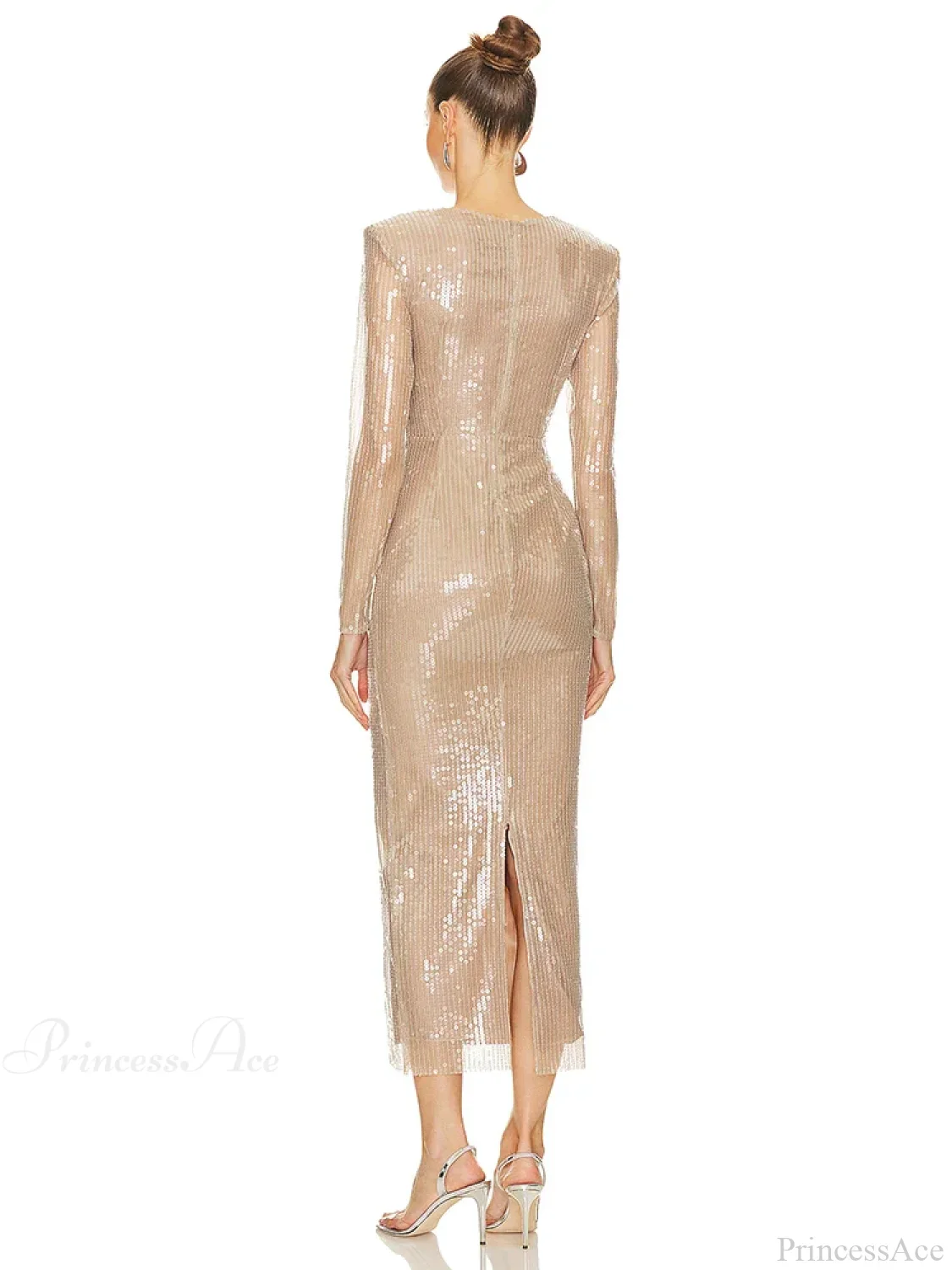 Sexy V Neck Sequins Cutout 3D Flower Dress Long Sleeves Party Dress - Image 5