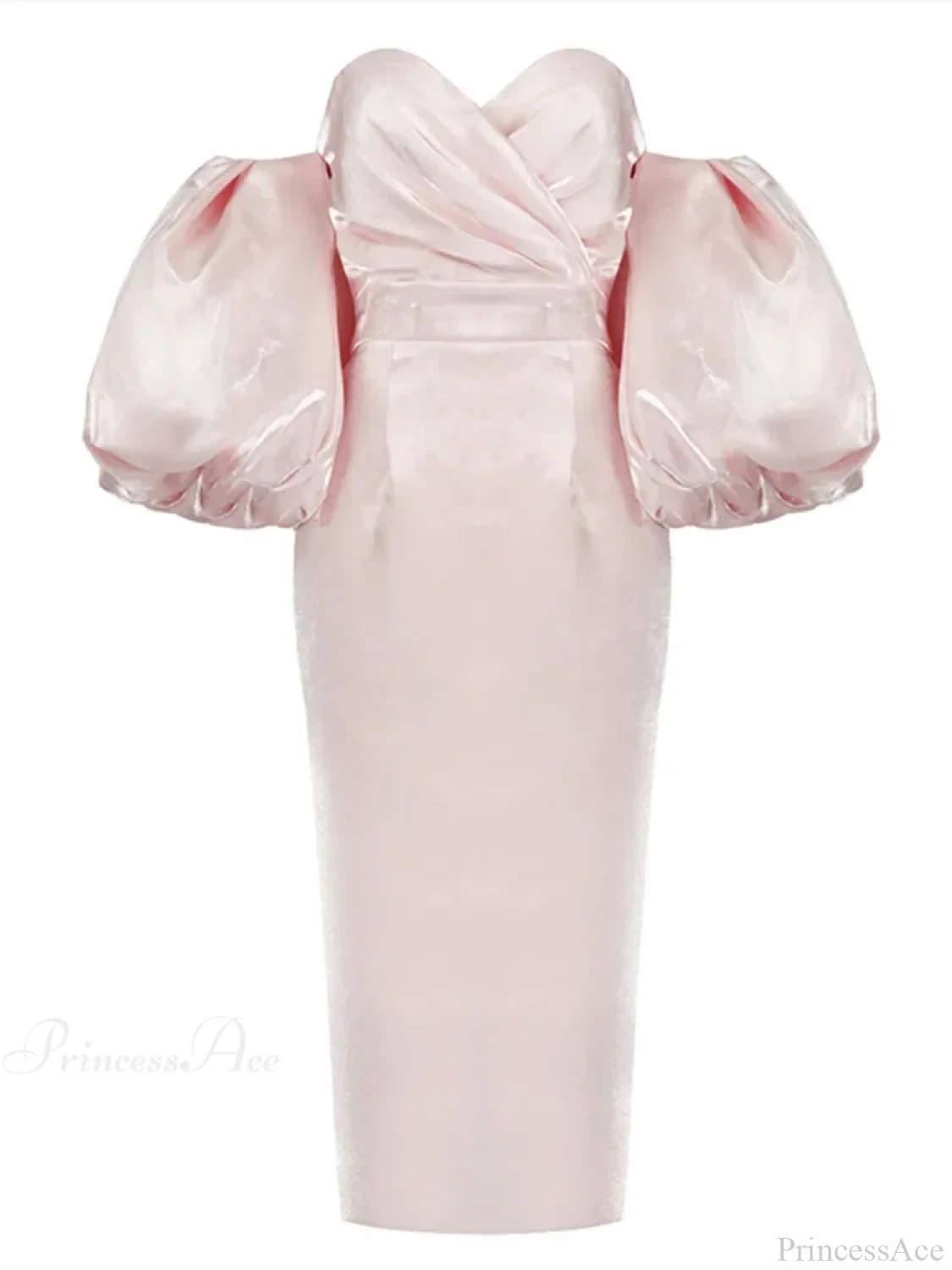 Sexy V-neck Strapless Puff Sleeve Satin Midi Off Shoulder Party Dress - Image 7