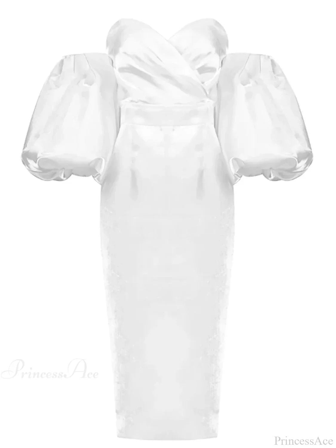 Sexy V-neck Strapless Puff Sleeve Satin Midi Off Shoulder Party Dress - Image 9