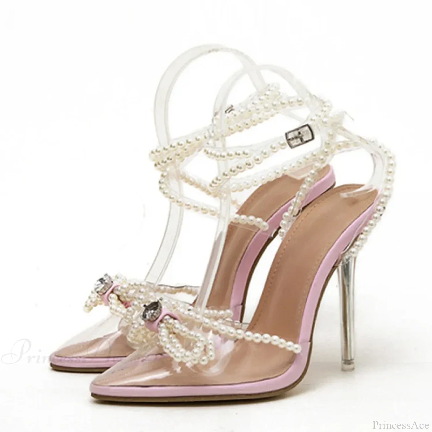 Sexy White String-Bead TransparentFashionable Butterfly-Knot Clear Pointed-Toe Summer Pumps High Heel - Image 5