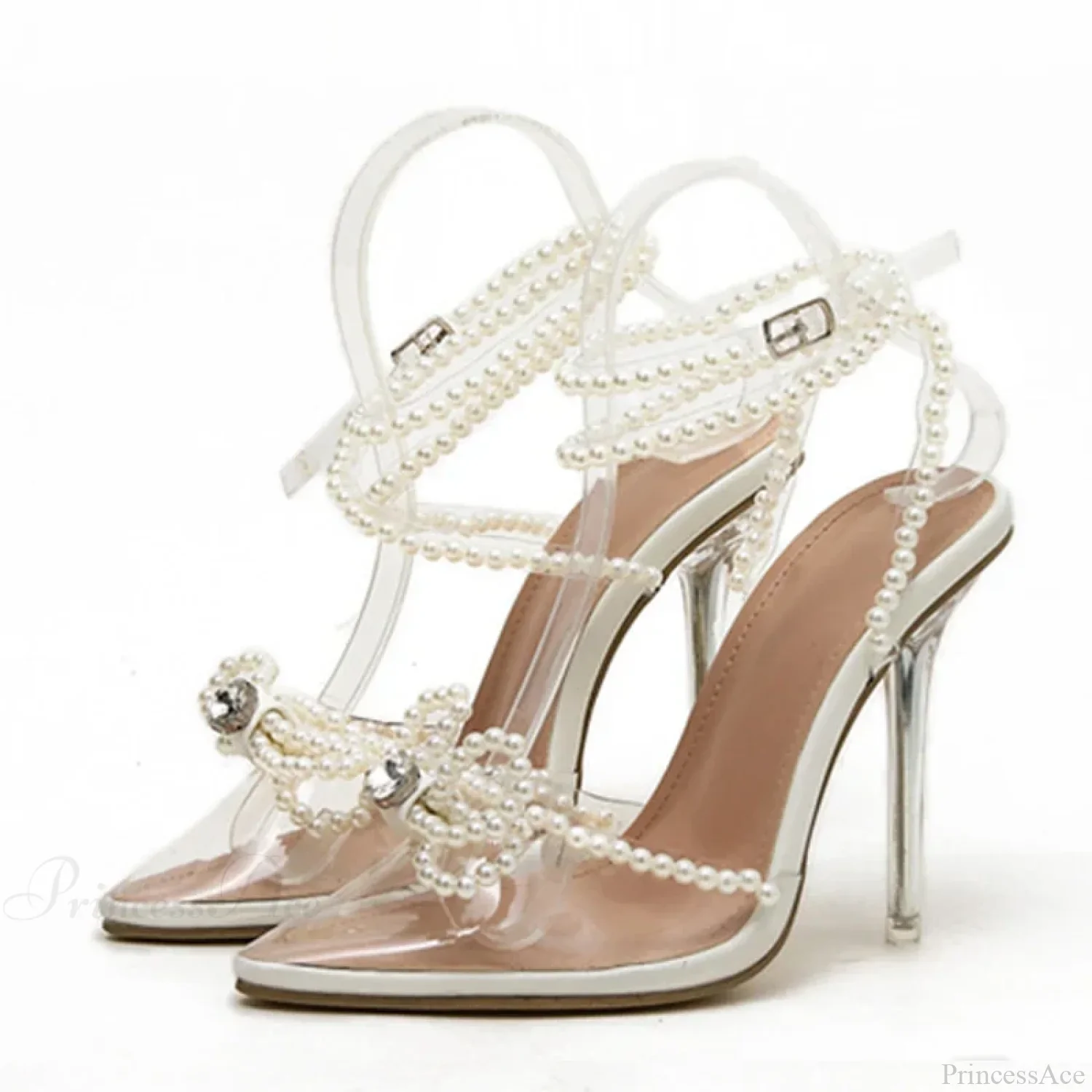 Sexy White String-Bead TransparentFashionable Butterfly-Knot Clear Pointed-Toe Summer Pumps High Heel - Image 7