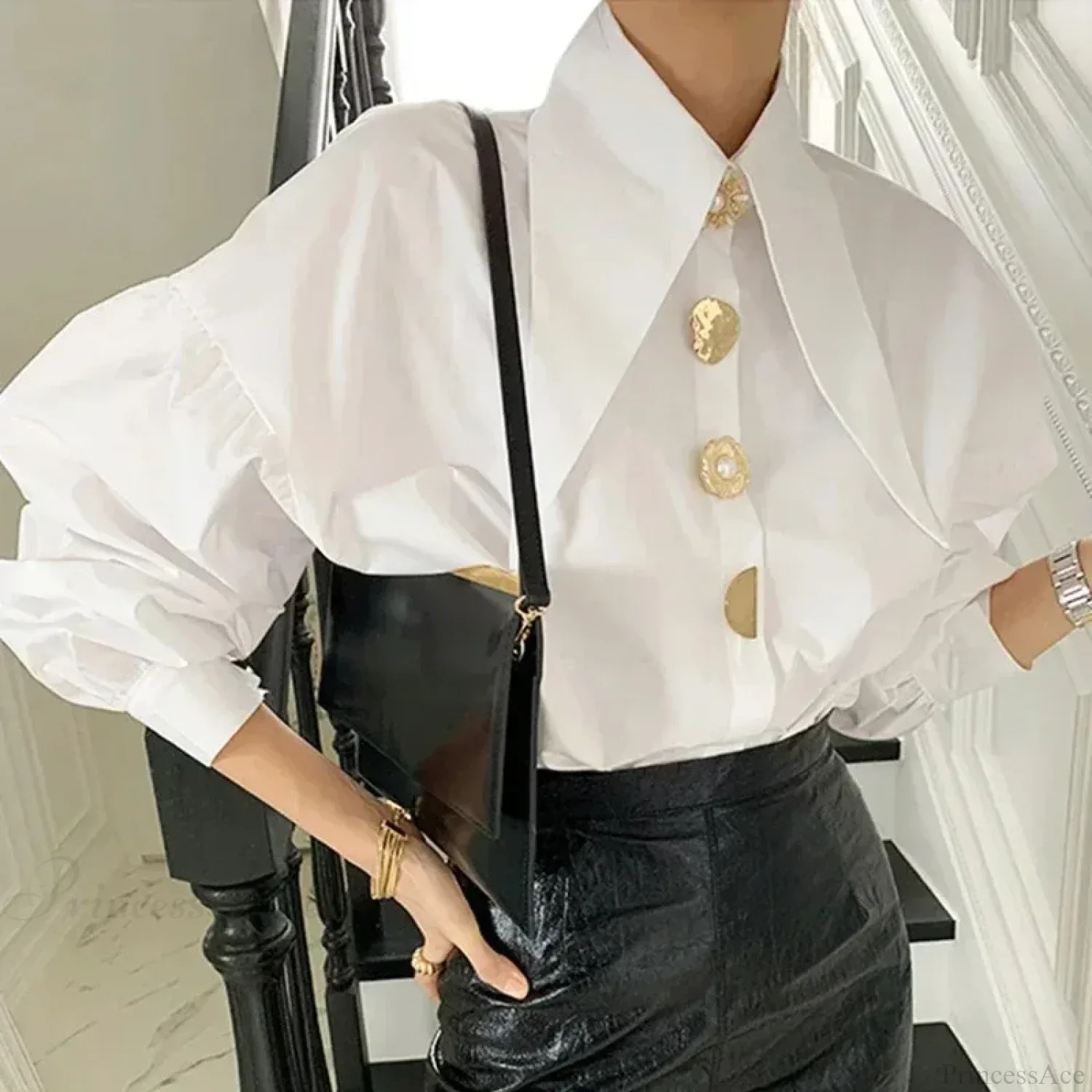 Sharp Corner Cotton Long Sleeve Office Blouse - Image 2