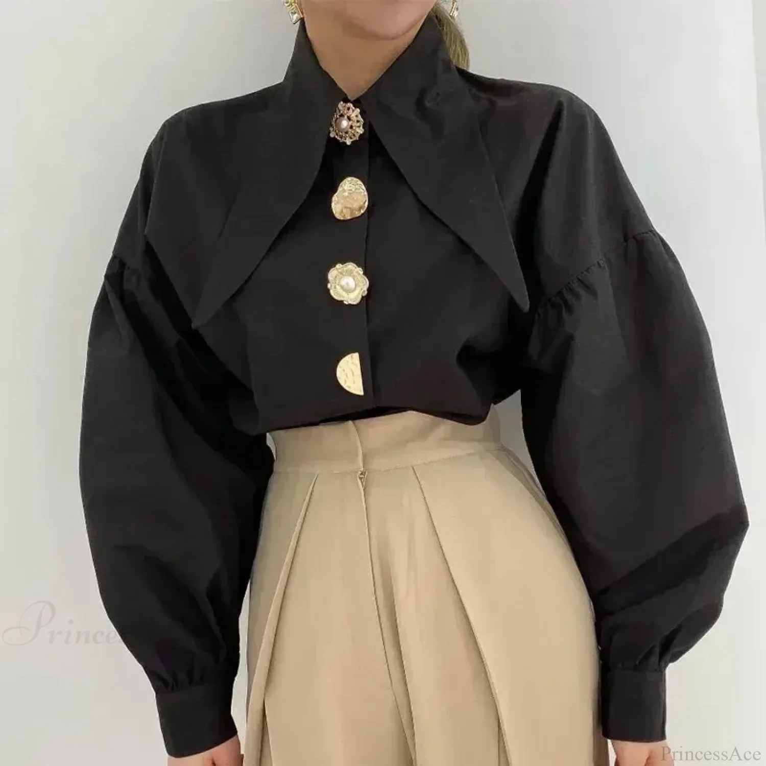 Sharp Corner Cotton Long Sleeve Office Blouse - Image 3