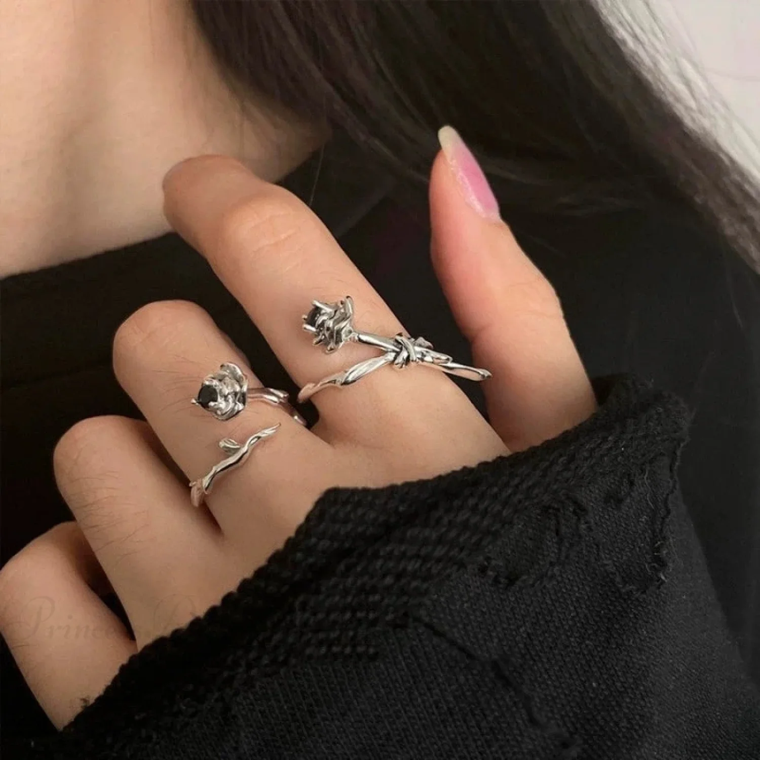 Sharp Rose Dark Flower Ring - Image 4