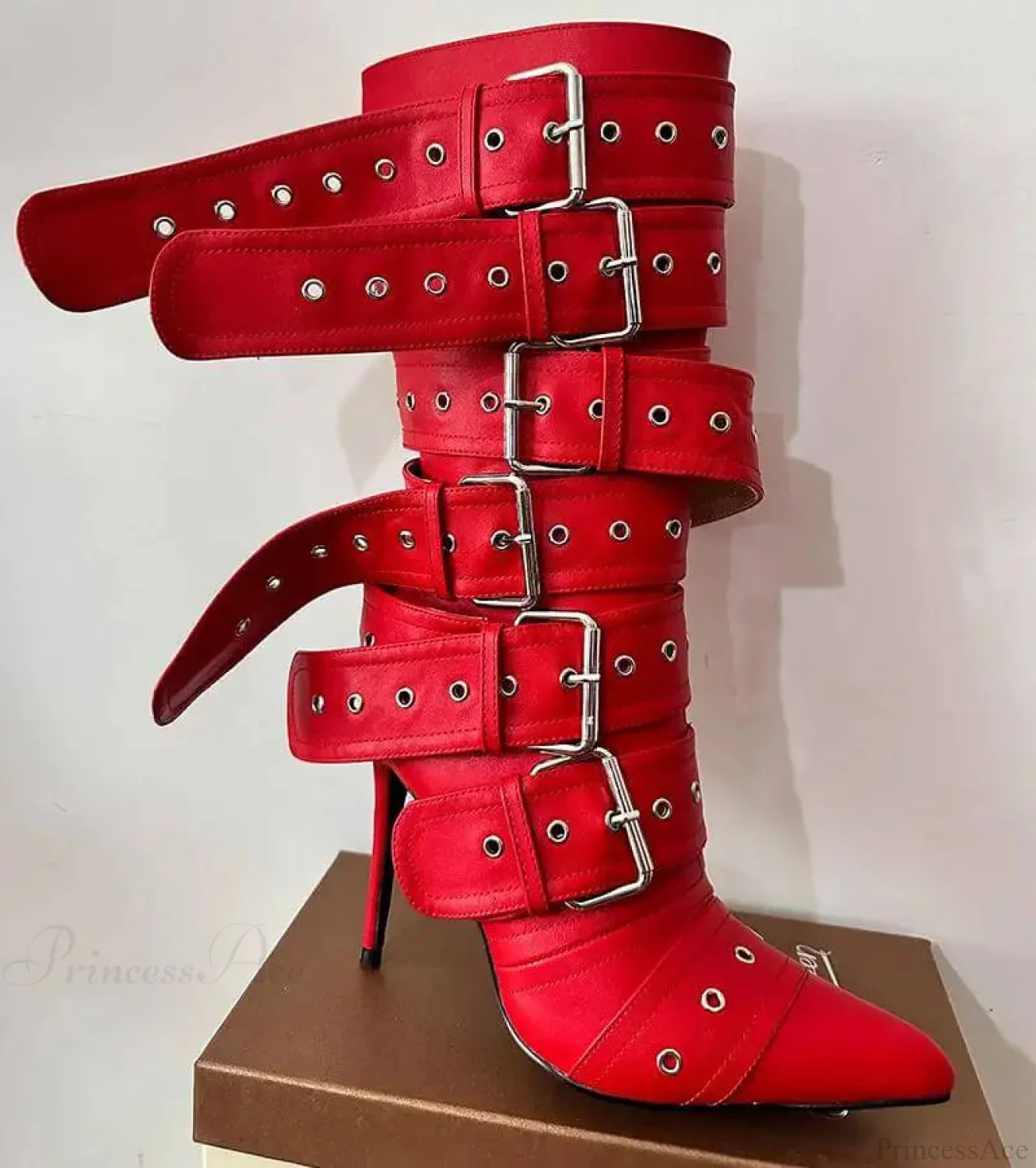 Sharp Toe Mid-Calf Clasp Stiletto Boot - Image 3