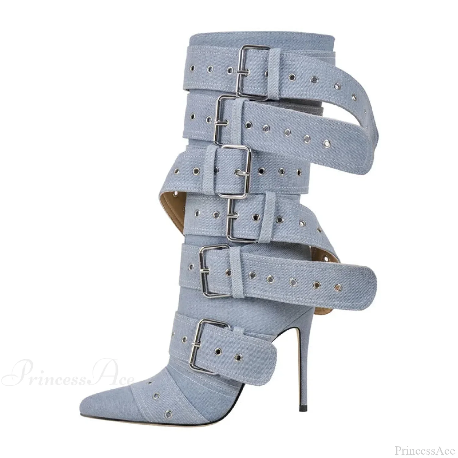 Sharp Toe Mid-Calf Clasp Stiletto Boot - Image 4
