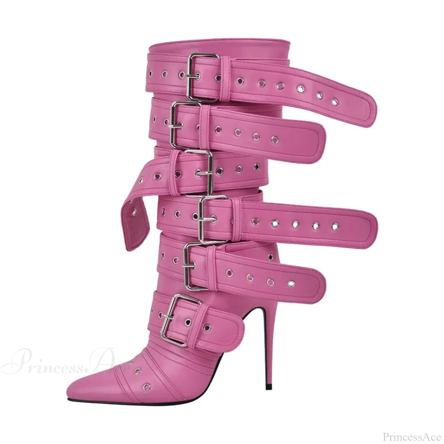 Sharp Toe Mid-Calf Clasp Stiletto Boot - Image 5