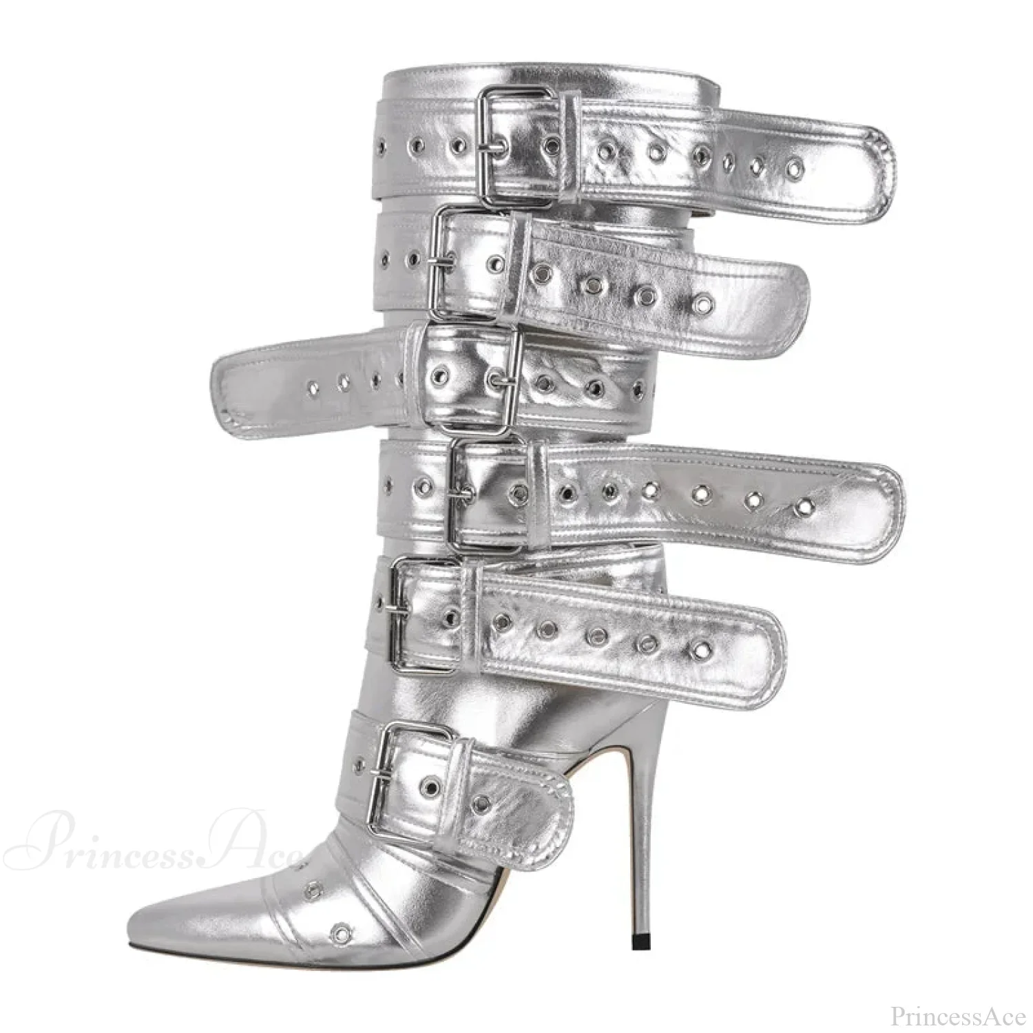Sharp Toe Mid-Calf Clasp Stiletto Boot - Image 7