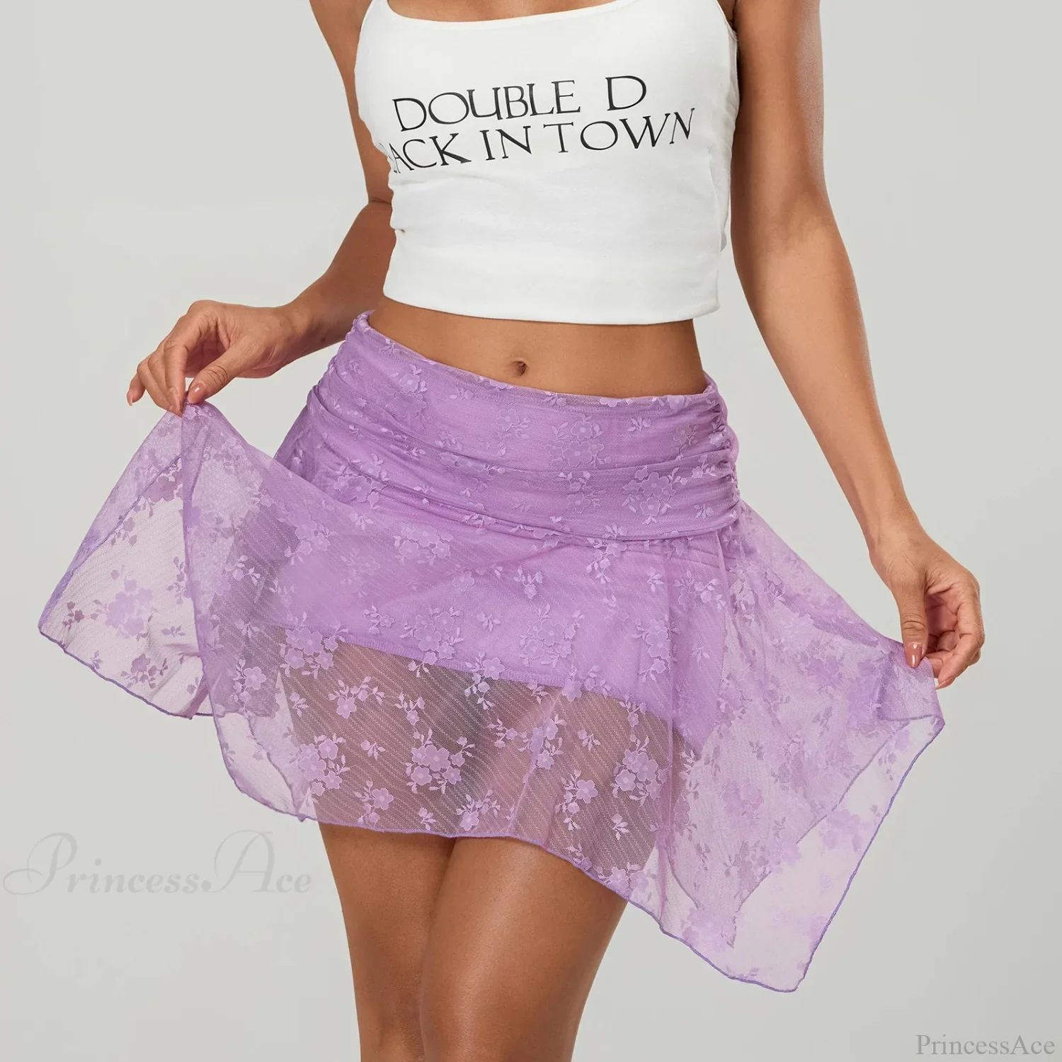 Sheer Asymmetric Frill Hem Skirt - Image 6