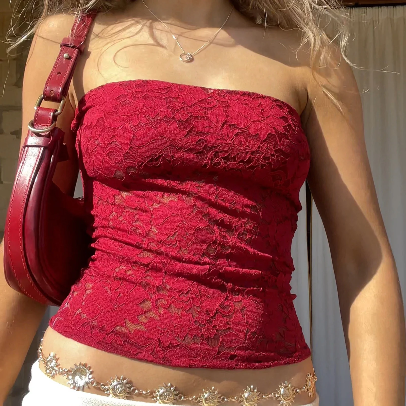 Sheer Floral Tube Crop Top - Image 3
