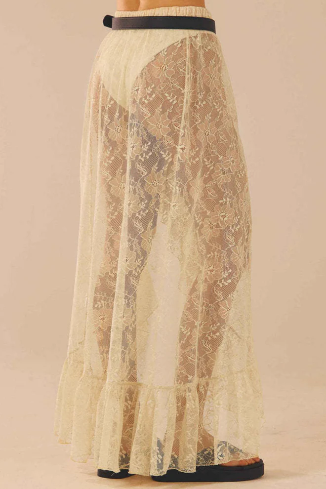 Sheer Lace Asymmetrical Ruffle Skirt - Image 3