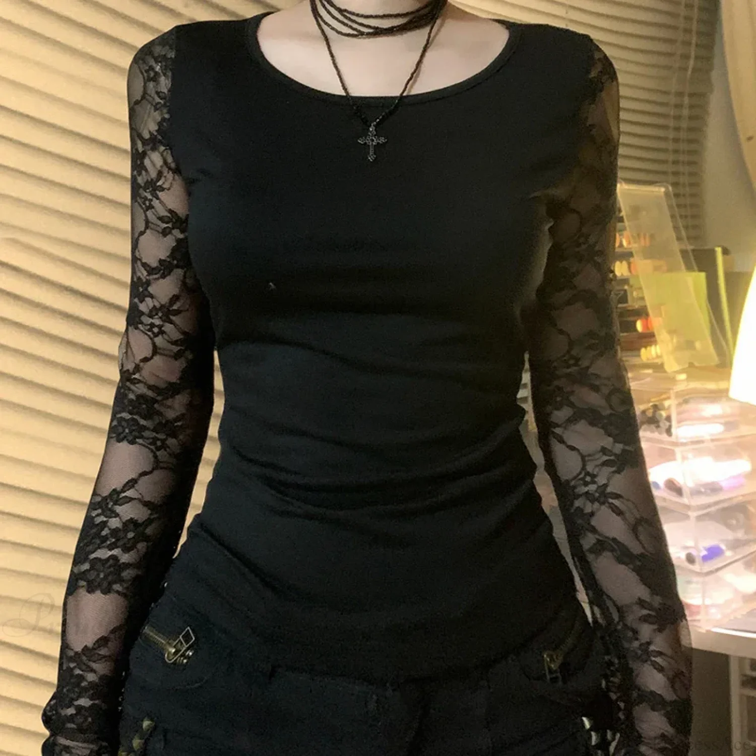 Sheer Lace Backless Knit Top - Image 3
