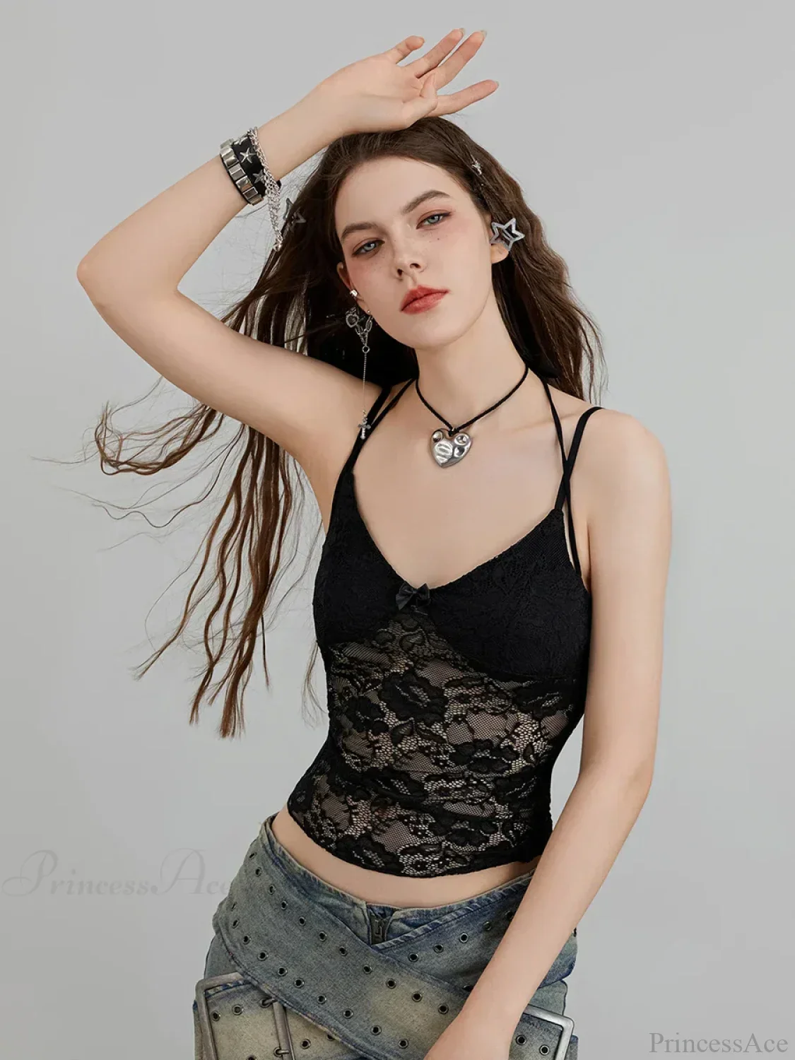 Sheer Lace Floral Halter Tie-up Nightclub Camisole Top - Image 3
