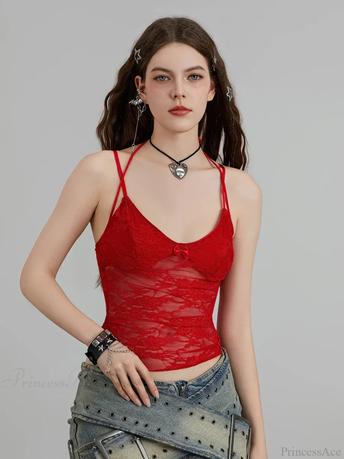 Sheer Lace Floral Halter Tie-up Nightclub Camisole Top - Image 7