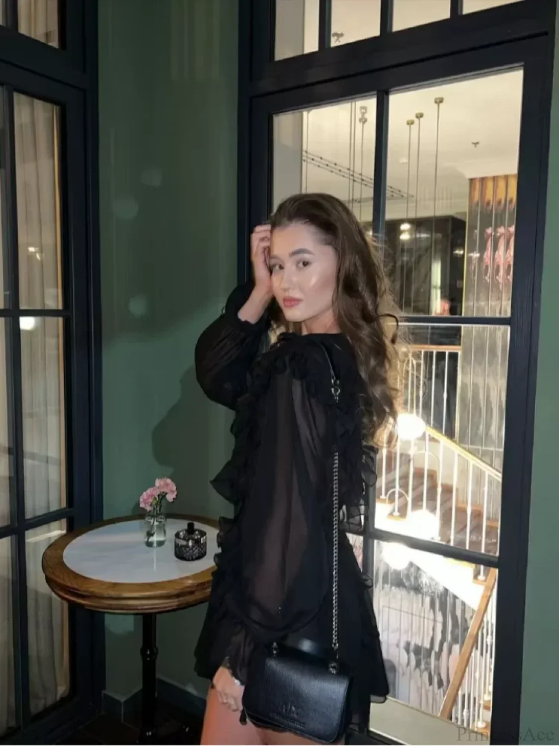 Sheer Lace Mesh Deep V Neck Blouse - Image 3