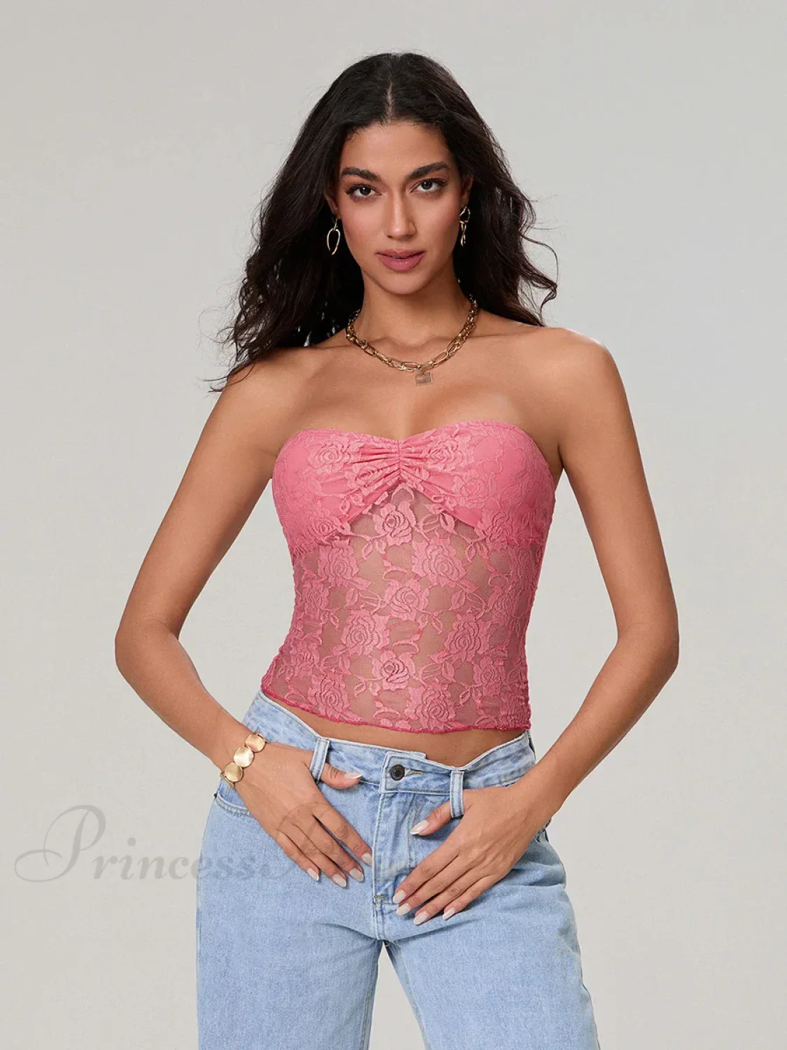 Sheer Lace Off-shoulder Strapless Low Cut Bandeau Top - Image 10