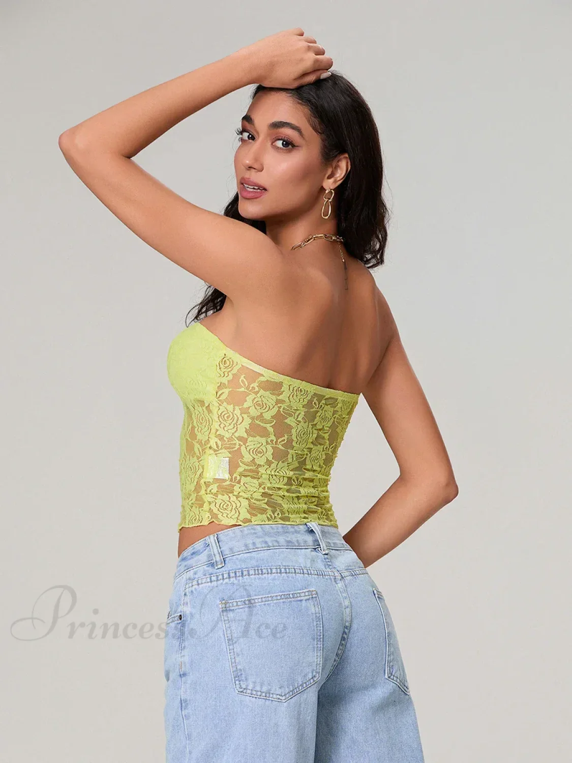 Sheer Lace Off-shoulder Strapless Low Cut Bandeau Top - Image 5