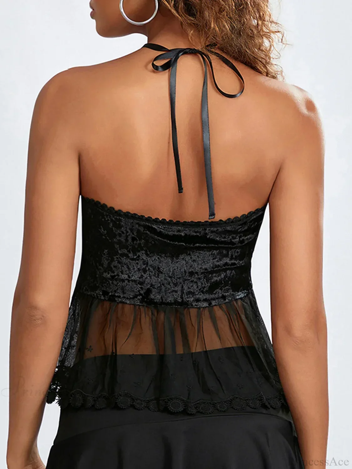 Sheer Mesh Halter Tie-up Strapless Backless Bandeau - Image 5
