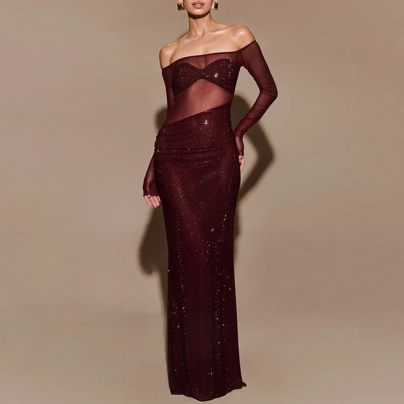 Sheer Mesh Sequin Banquet Party Dress - Image 2