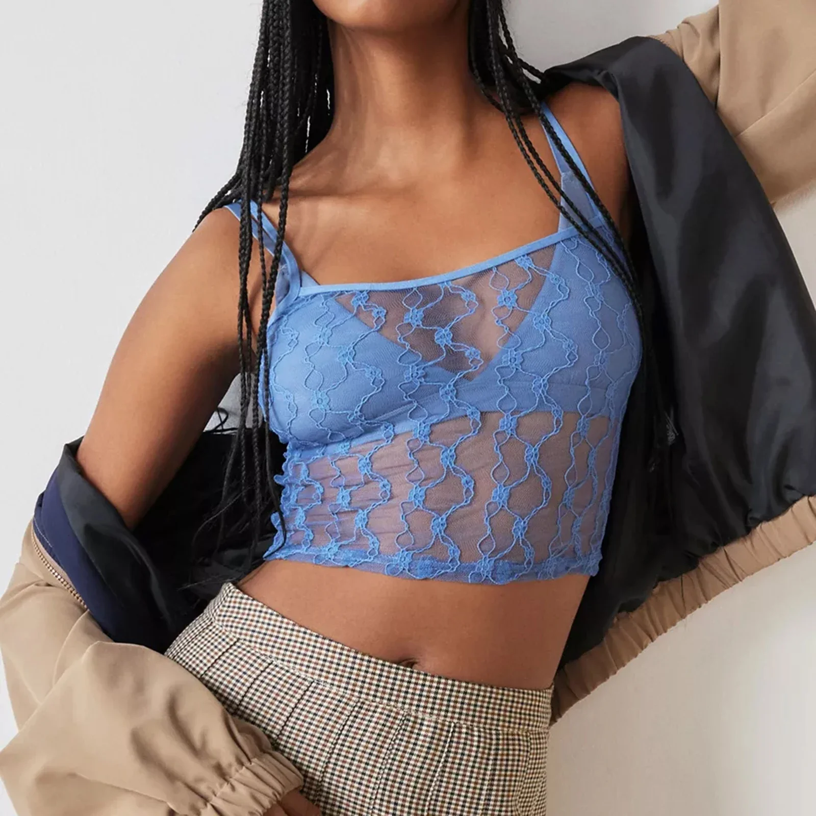 Sheer Mesh Square Neck Crop Top - Image 3