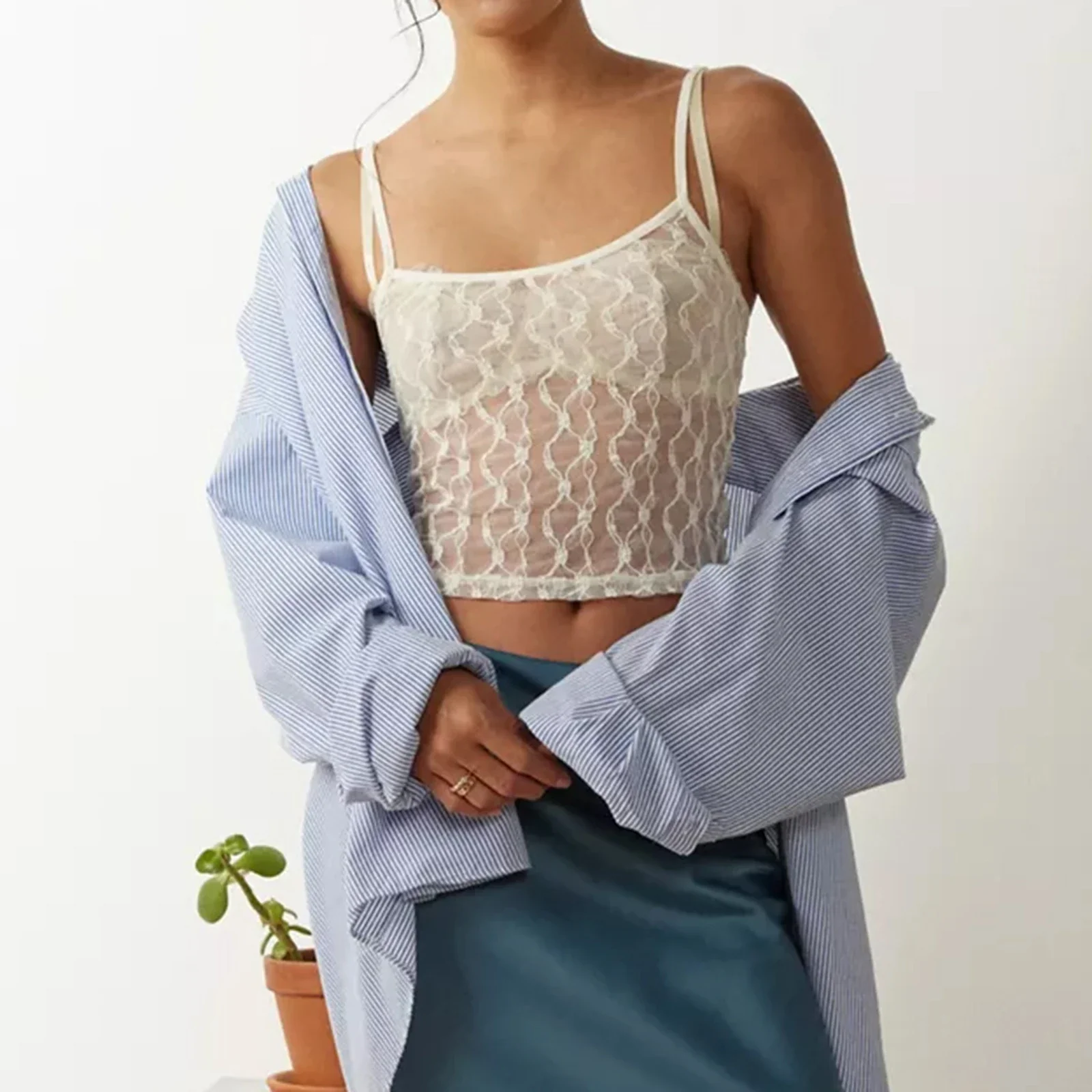Sheer Mesh Square Neck Crop Top - Image 6