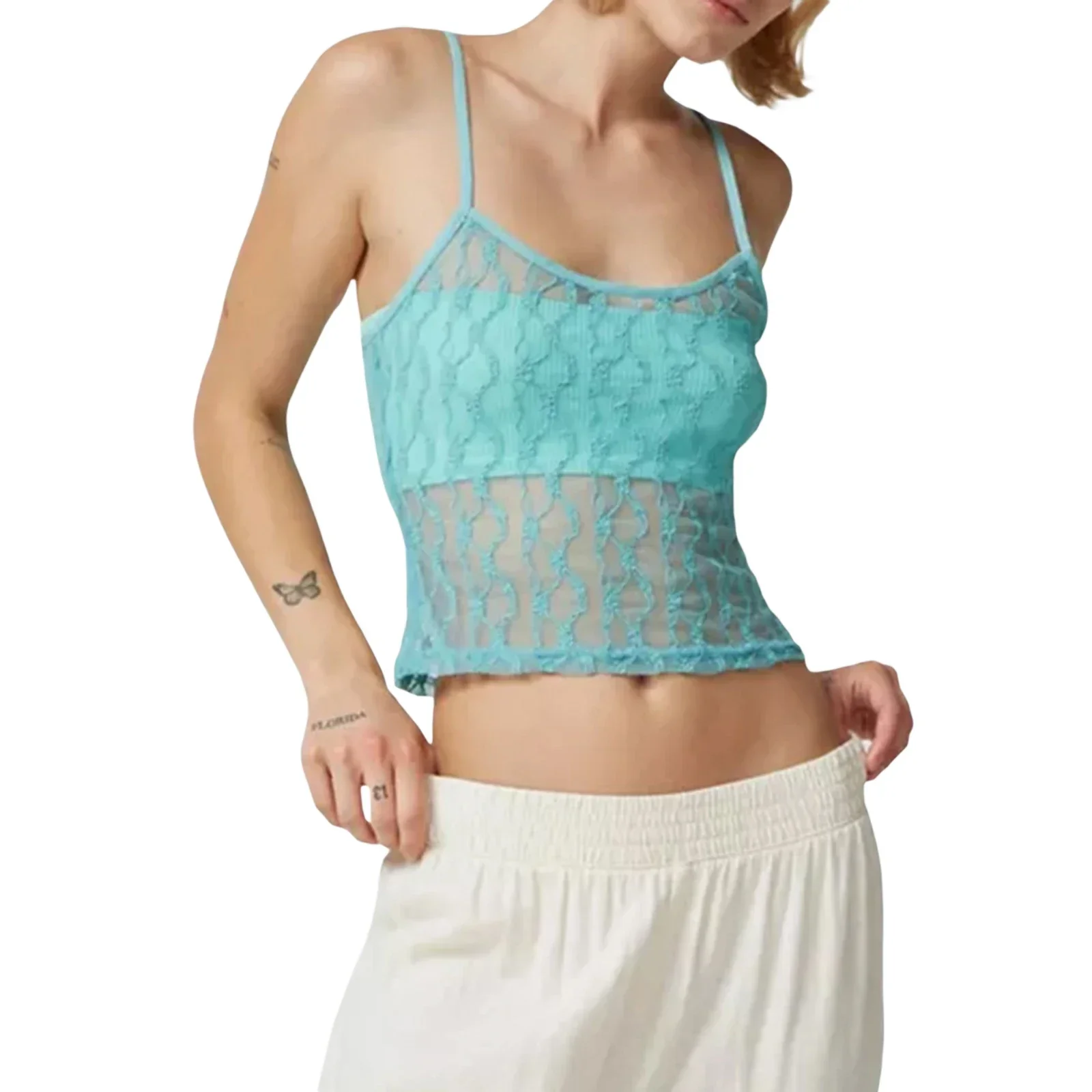 Sheer Mesh Square Neck Crop Top - Image 8