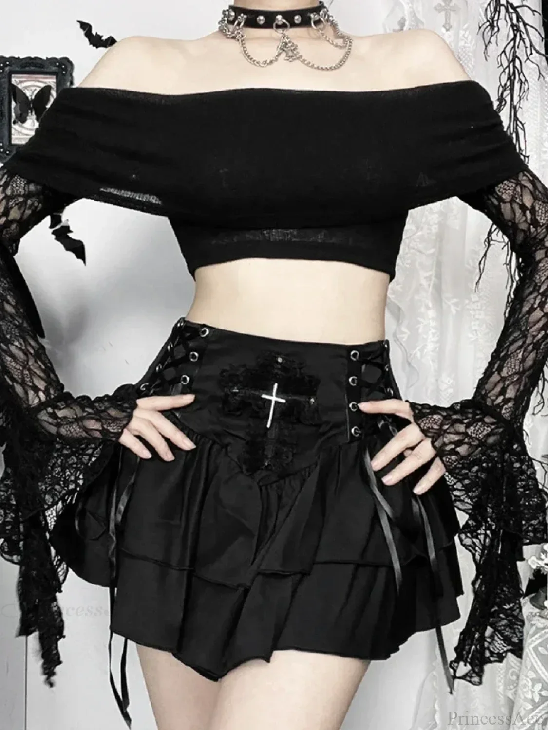 Sheer Off-shoulder Knit Top - Image 3