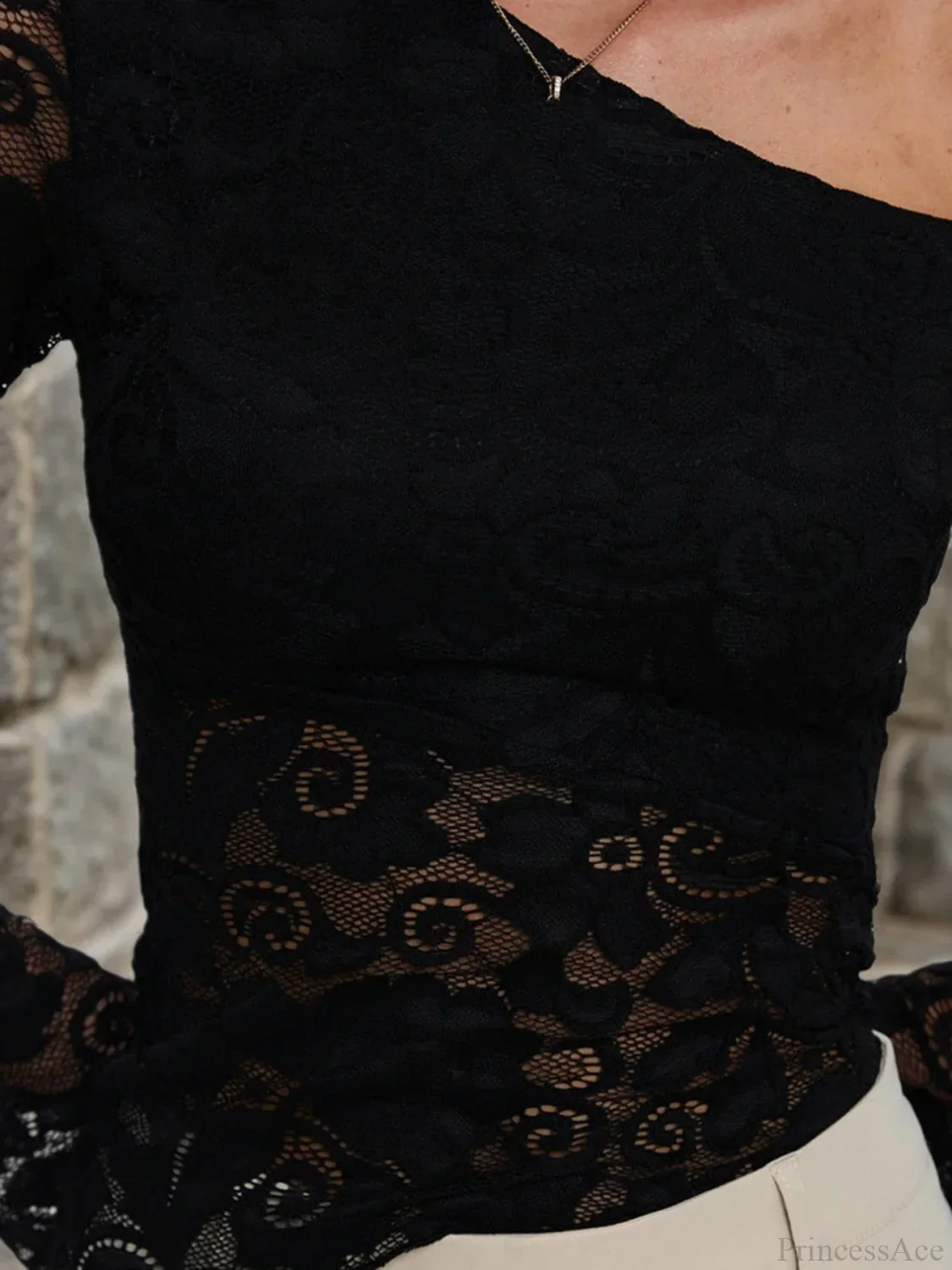 Sheer Slash Collar Knit Top - Image 4