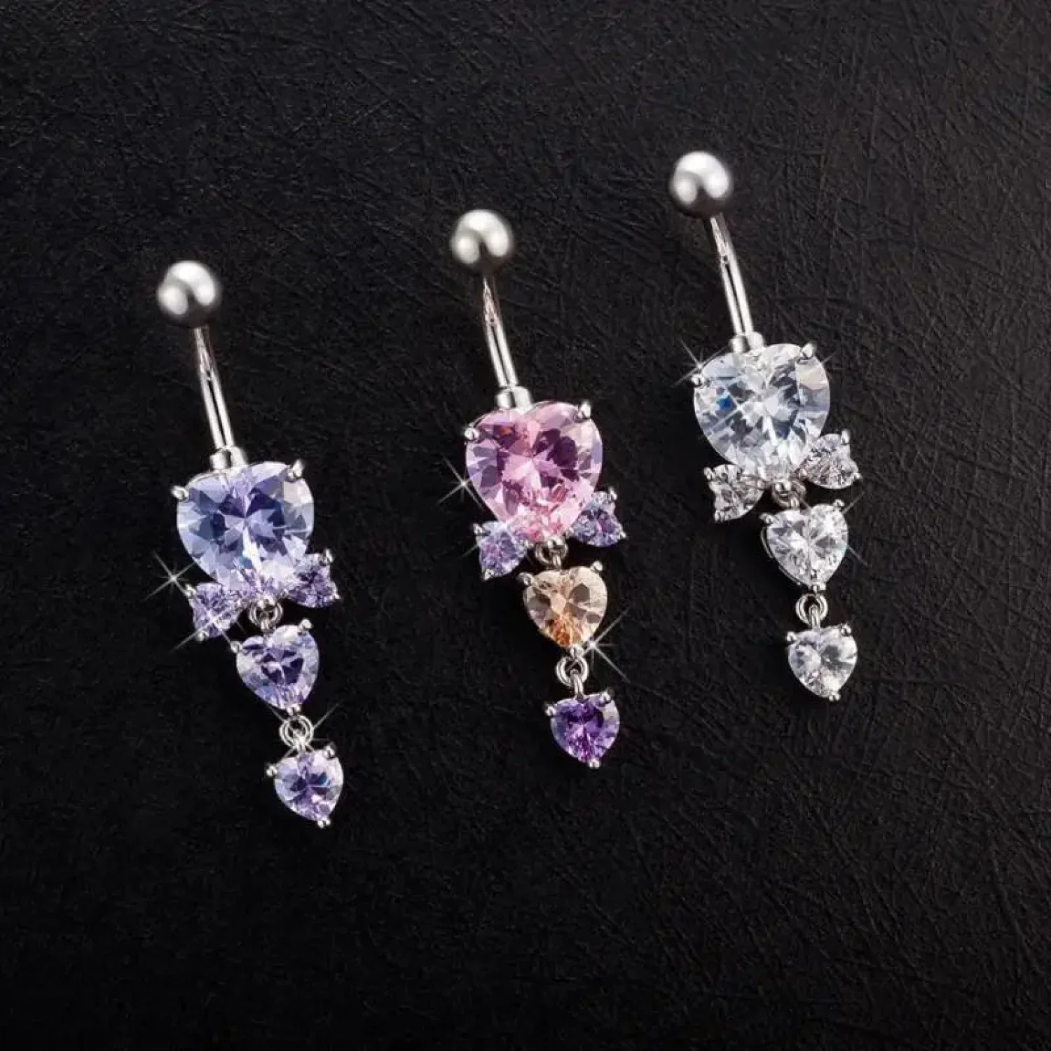 Shiny Crystal Heart Dark Belly Ring - Image 2