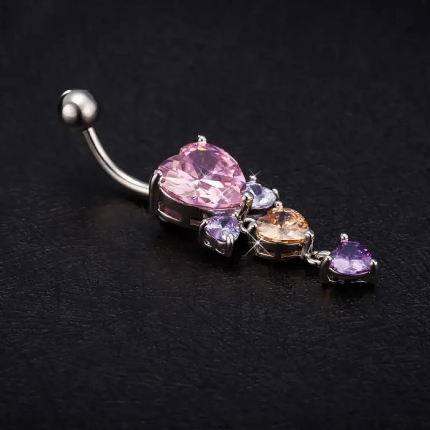 Shiny Crystal Heart Dark Belly Ring - Image 3