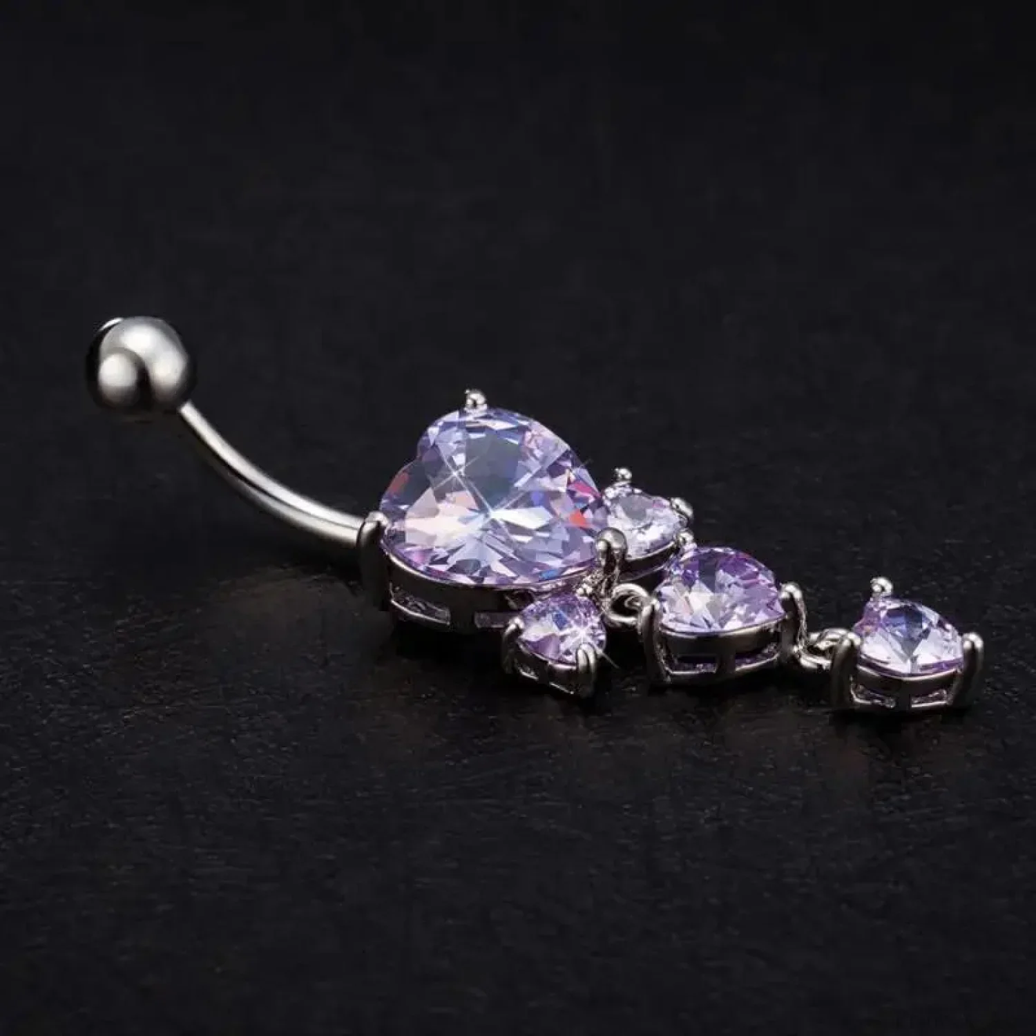Shiny Crystal Heart Dark Belly Ring - Image 4