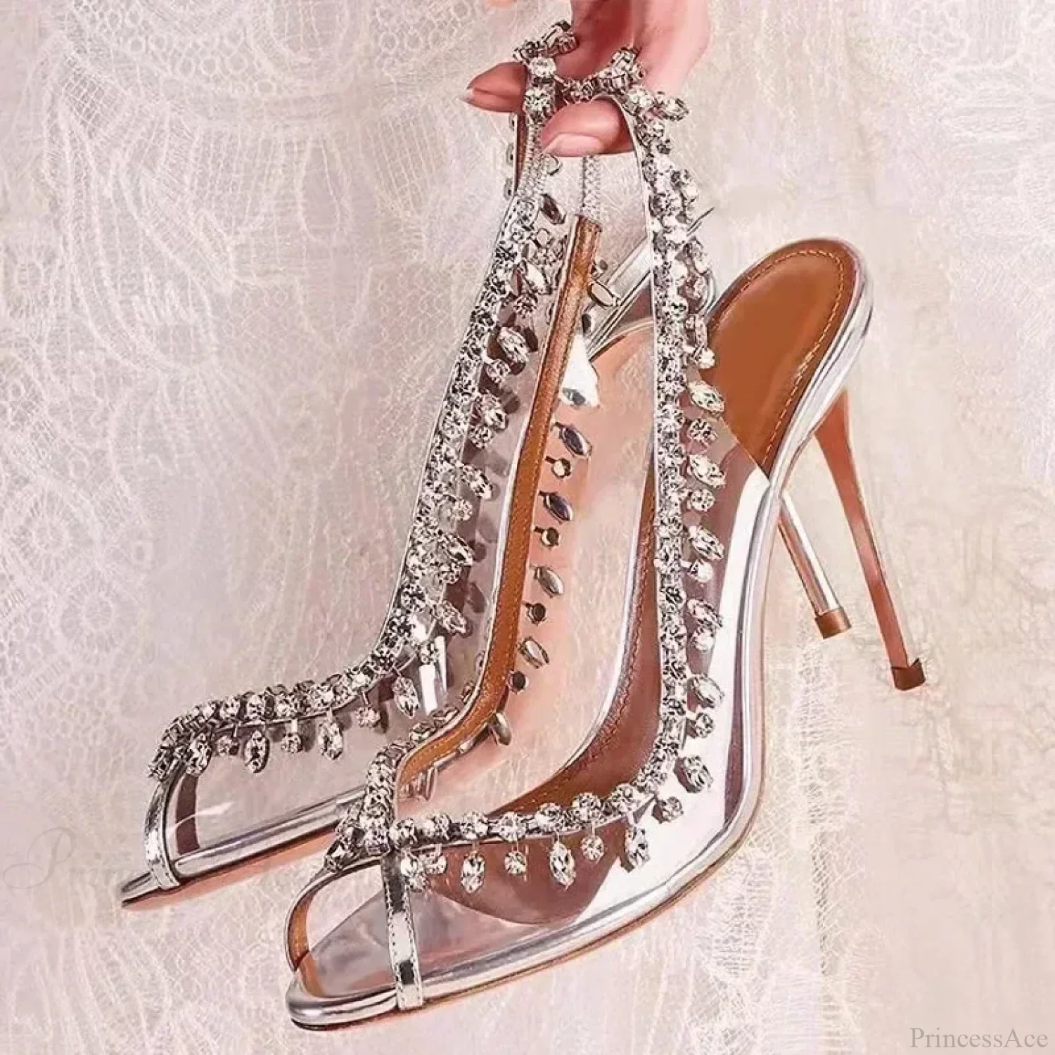 Shiny Crystal Summer Pvc Transparent Fish Mouth PartyFashion Luxury Designer High Heel - Image 2