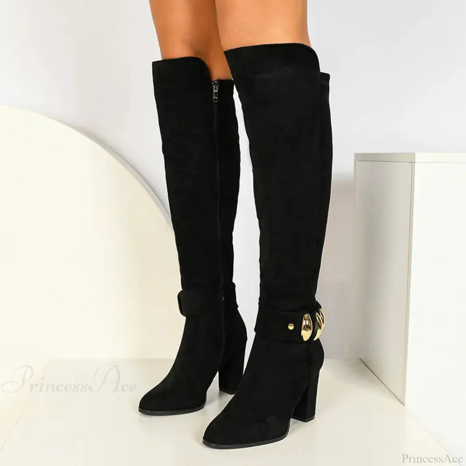 Shiny Leather Dark Over-the-Knee Elevated Boot - Image 2