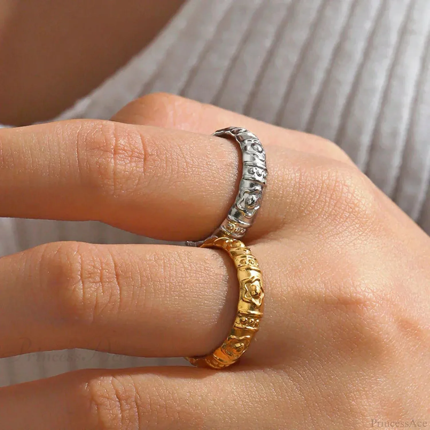 Shiny Metal Blossom Medieval Ring