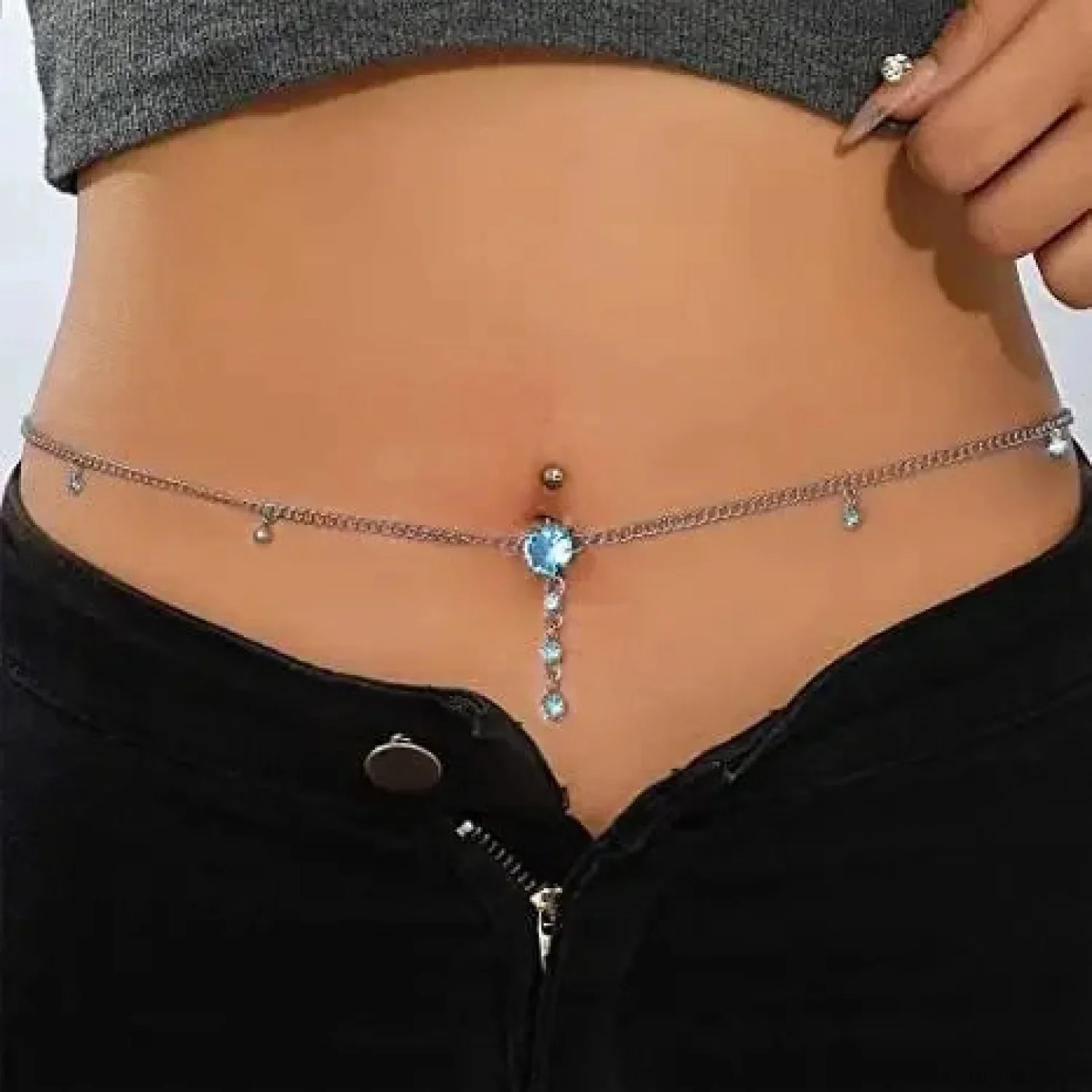 Shiny Metal Chain Dark Belly Ring - Image 15