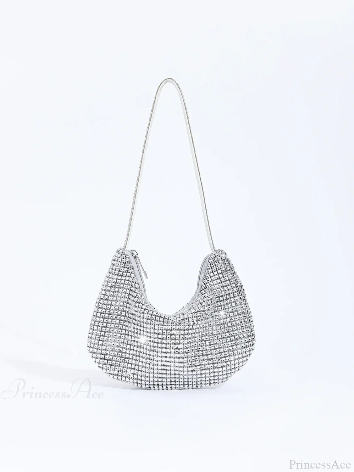 Shiny Rhinestone Zippered Solid Evening Clutch Bag