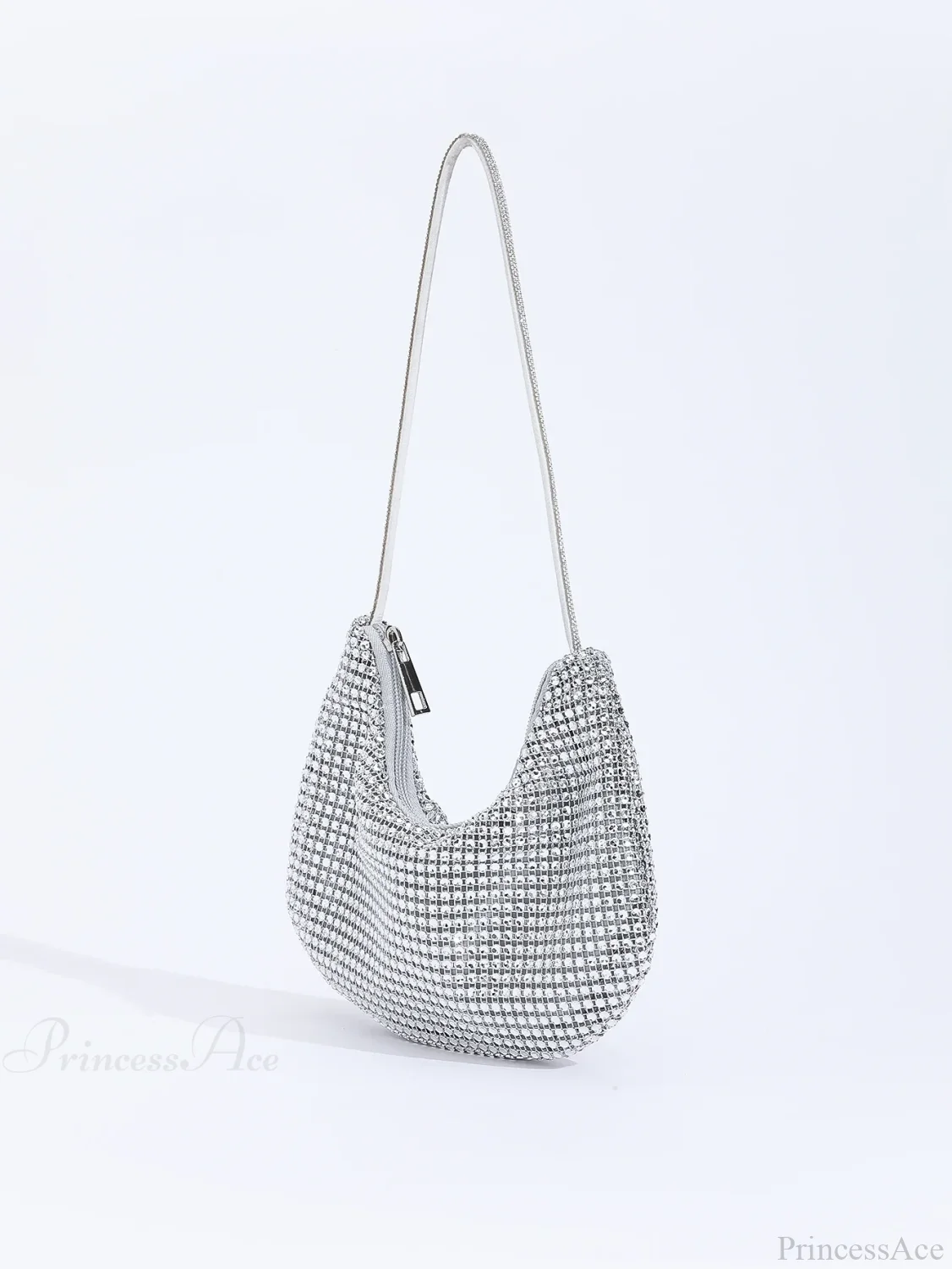 Shiny Rhinestone Zippered Solid Evening Clutch Bag - Image 2