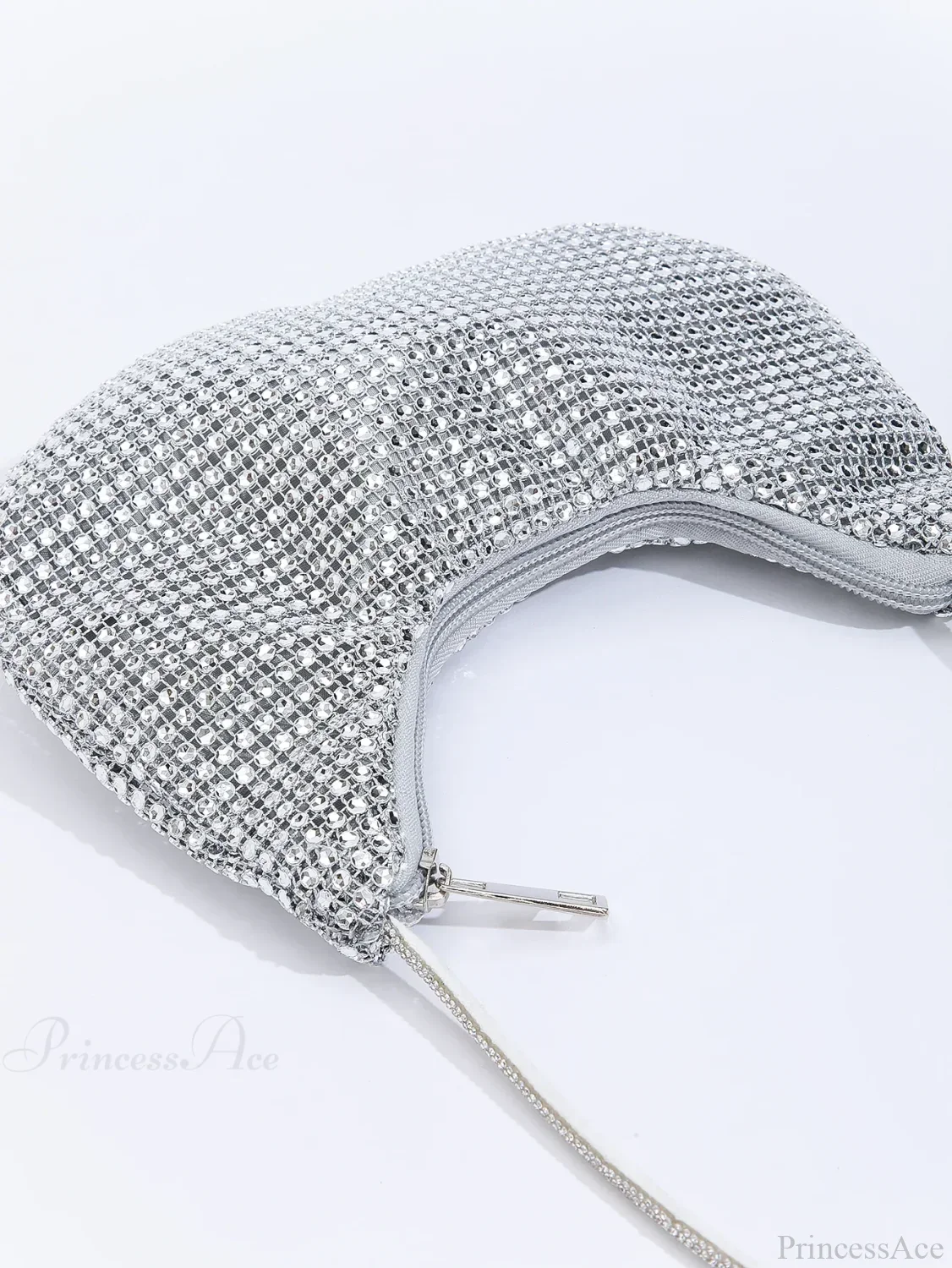Shiny Rhinestone Zippered Solid Evening Clutch Bag - Image 4