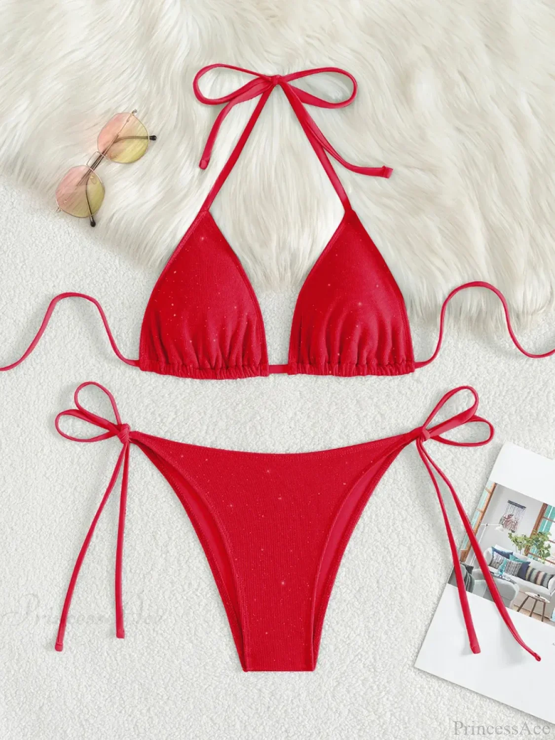 Shiny Sparkling Halter Strappy Bikini Set - Image 6