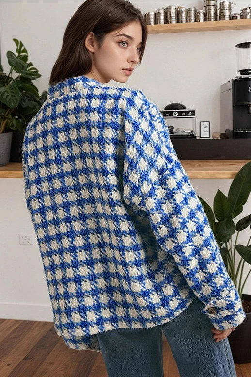 Short Houndstooth Chic Loose Casual Coat - Image 2