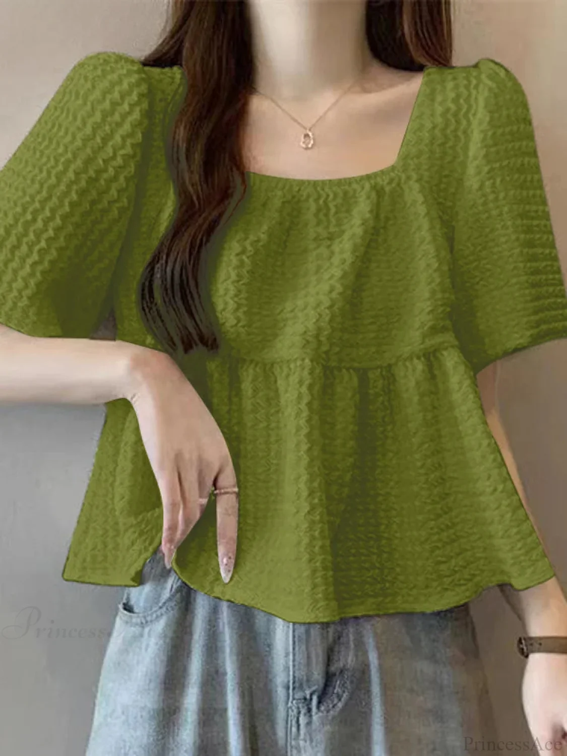 Short Sleeve Pleated Textured Blouse Summer Blouse - Image 2