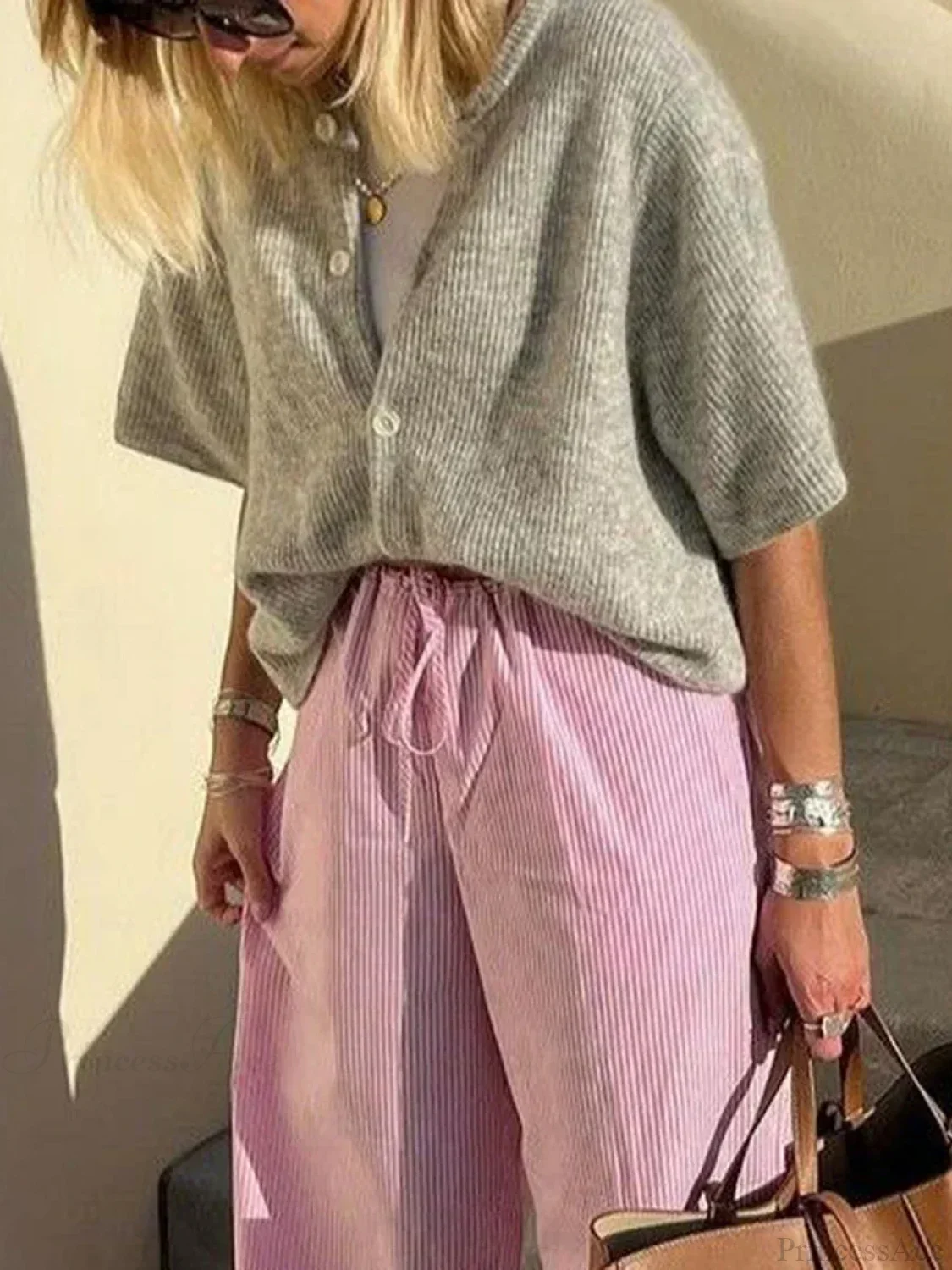 Short Sleeve Round Neck Button-Down Cardigan - Image 4