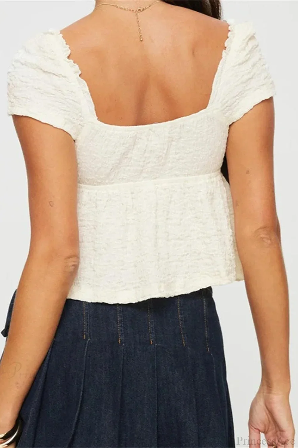 Short Sleeve V-neck Tie-up Ruched Solid Crop Top - Image 4