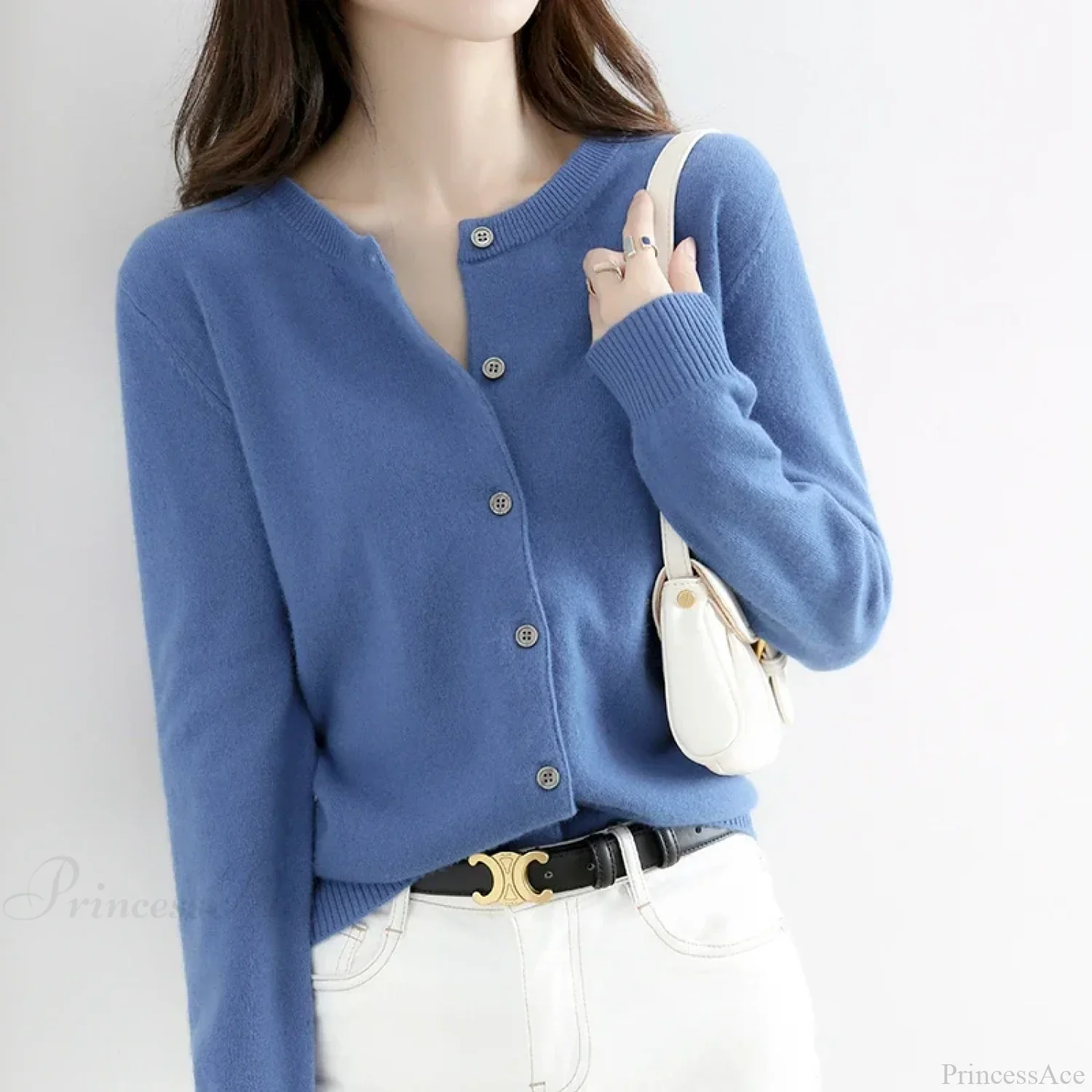 Short Slim O-Neck Single Breasted Gold Camel Knit Cardigan - Image 11