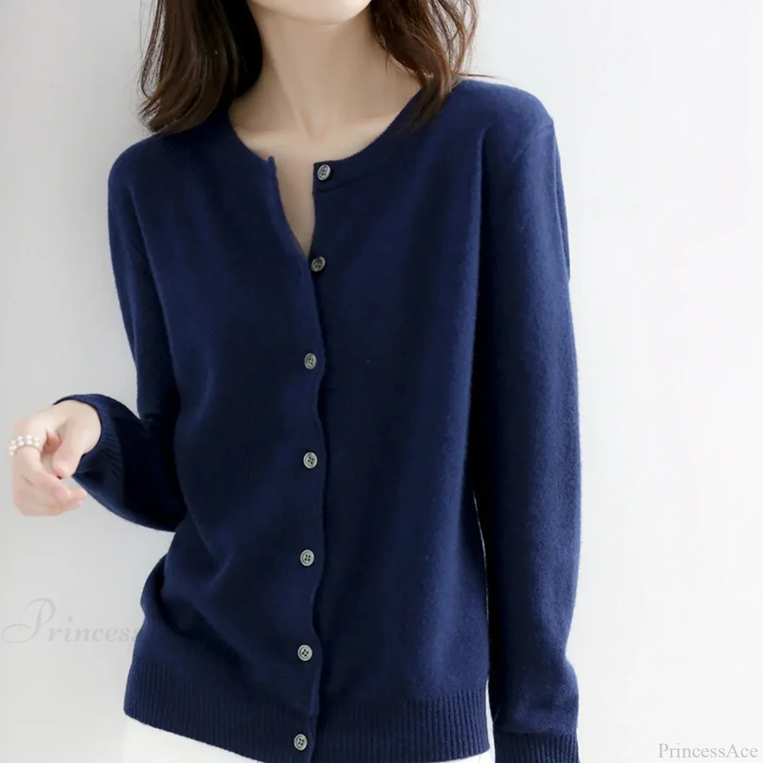 Short Slim O-Neck Single Breasted Gold Camel Knit Cardigan - Image 4