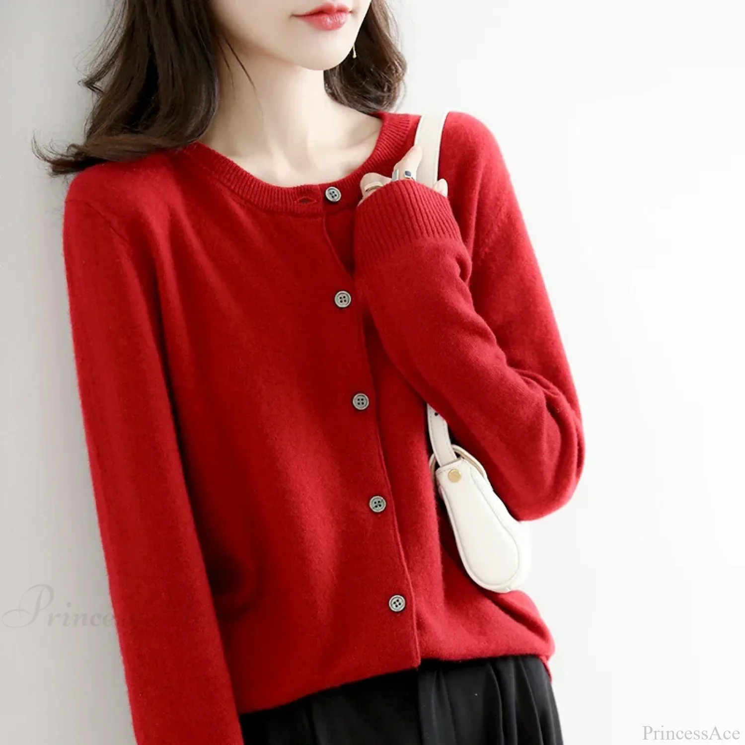Short Slim O-Neck Single Breasted Gold Camel Knit Cardigan - Image 9