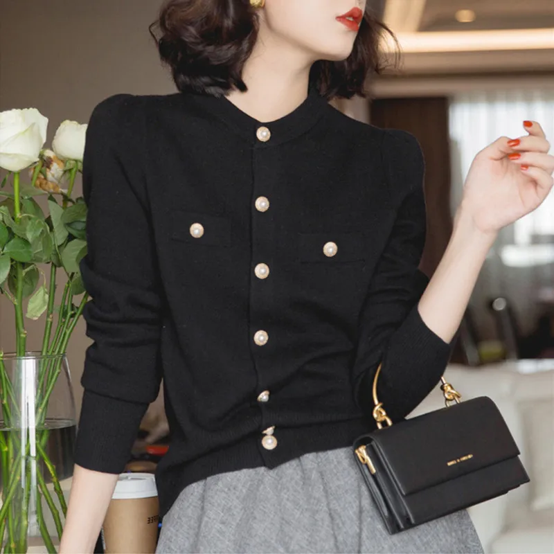 Short Slim Single Breasted Knit Cardigan - Image 2