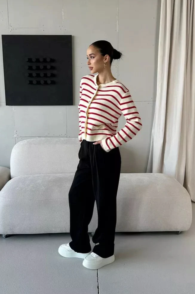 Short Striped Knit Cardigan - Image 2