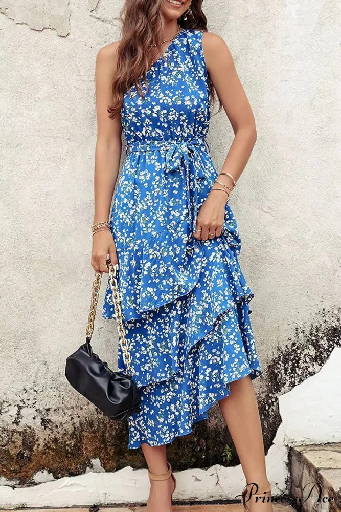 Shoulder One with Trim Gown Green Ruffle Print - Image 4